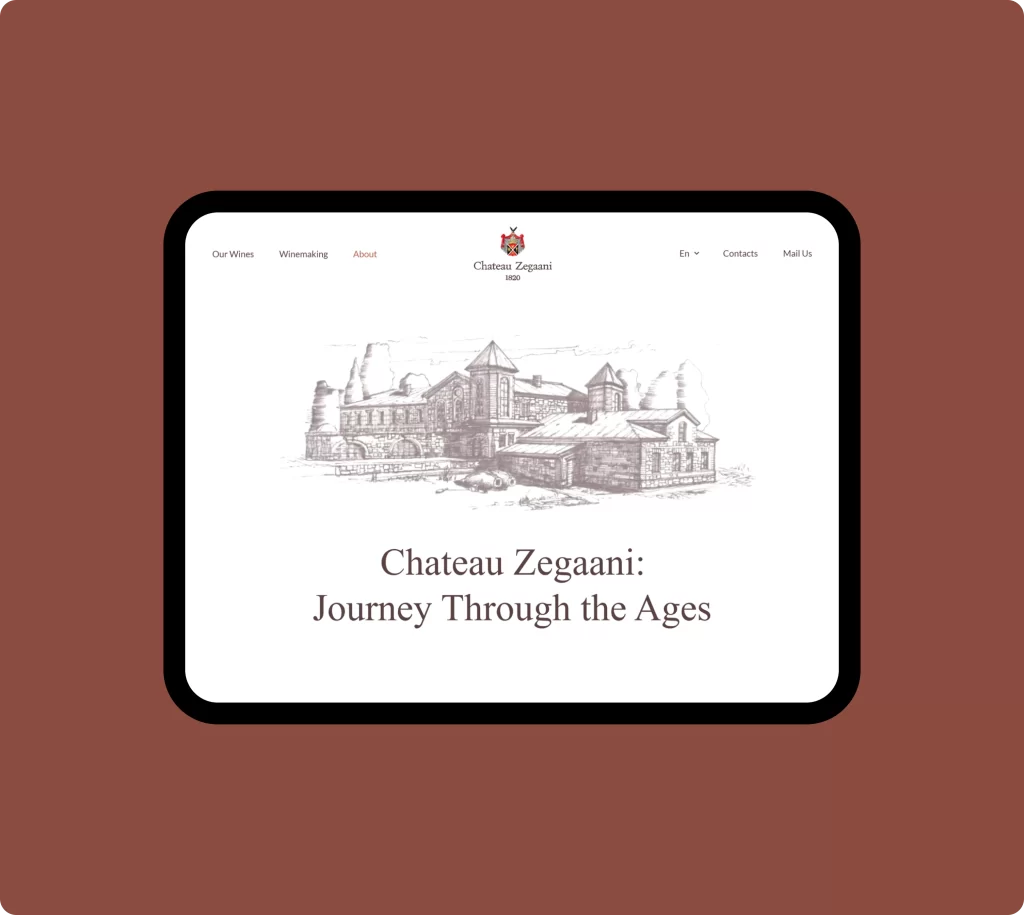 Главный экран корпоративного сайта Chateau Zegaani для исторической винодельни
