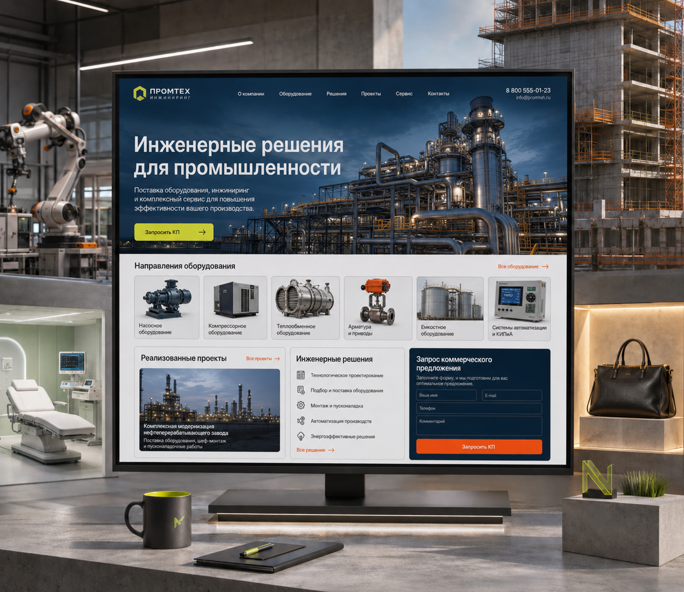 Интерфейсы сайтов для производственных, медицинских, строительных и торговых компаний