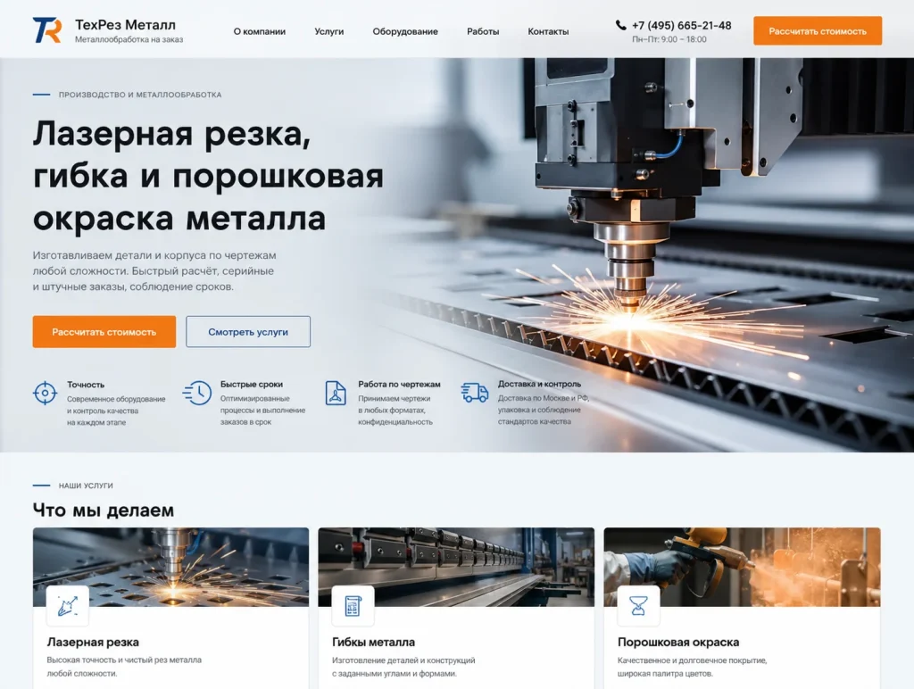 Сайт для услуг металлообработка