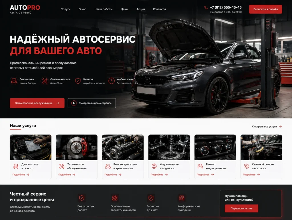 Сайт для автосервиса
